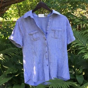blue striped button down tee 🌱